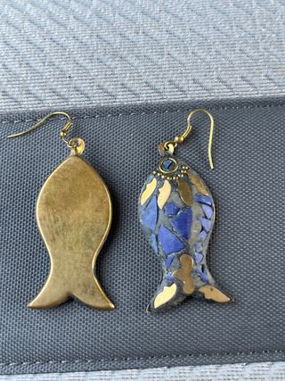 Pendientes largos metal y lapislázuli de la India 