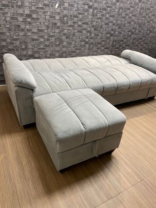 SOFA CAMA NUEVO CLICK CLACK + PUFF GRIS 