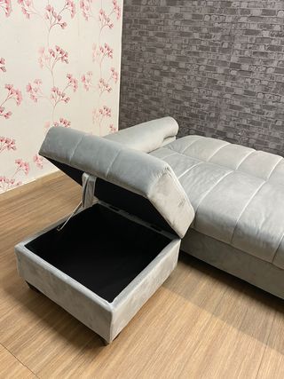 SOFA CAMA NUEVO CLICK CLACK + PUFF GRIS 