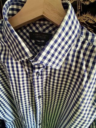 Camisa Zara Cuadro Vichy Azul y Blanco