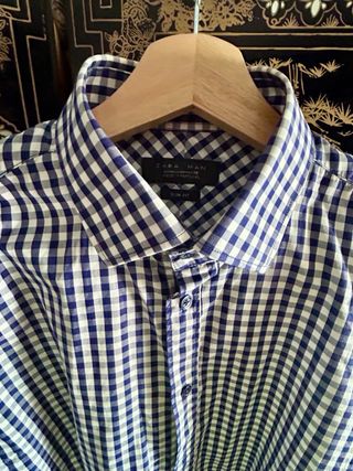 Camisa Zara Cuadro Vichy Azul y Blanco