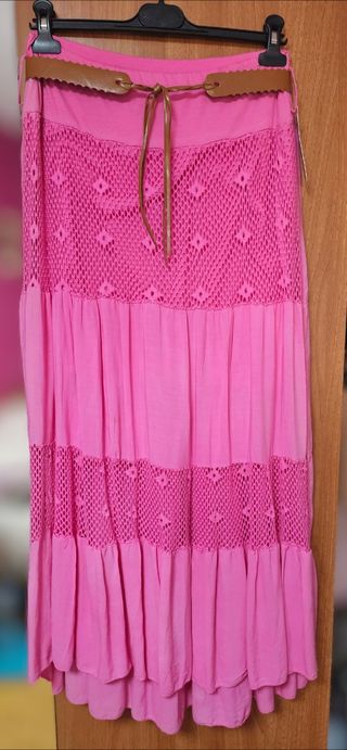 Falda larga boho rosa
