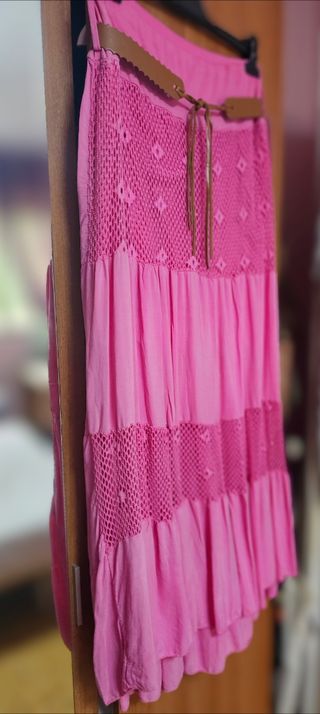Falda larga boho rosa