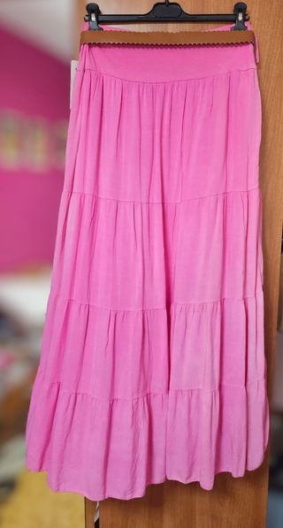 Falda larga boho rosa