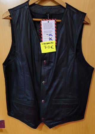 Chaleco motero ALEX Piel Flor Negro Talla L