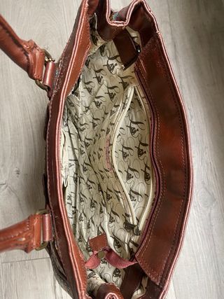 Bolso grande marrón y turquesa