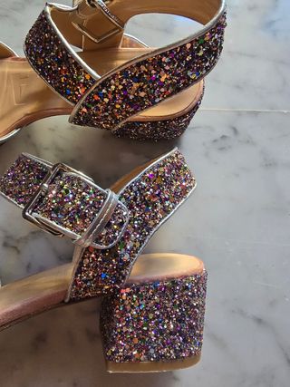 Sandalias Brillantes Fiesta Tacon bajo