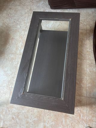 Mesa auxiliar de comedor de madera y cristal