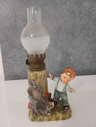 Lampada Olio Ceramica Bambino Cane Antica
