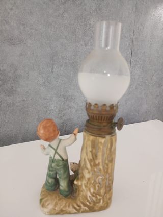 Lampada Olio Ceramica Bambino Cane Antica