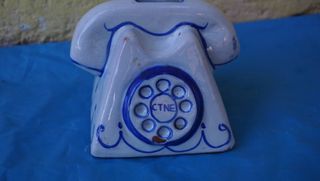  Teléfono hucha cerámico antiguo CTNE 11x11 cm