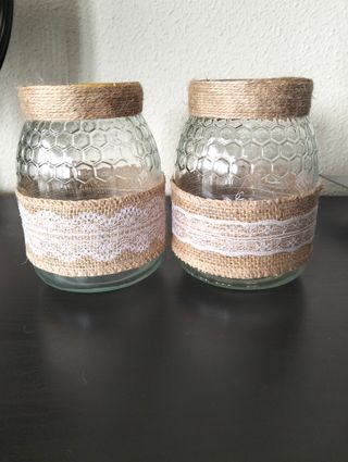 Jarrones decorativos rústicos de yute y encaje