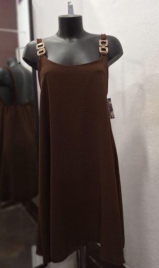 Vestido corto marrón viscosa