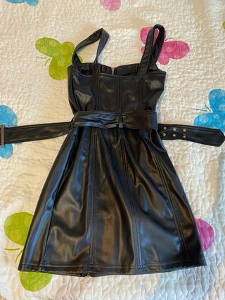 Vestido Negro Cuero Stradivarius Talla S