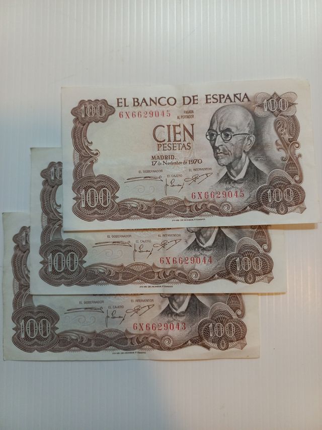 3 Billetes CORRELATIVOS 100 Ptas España 1970 FALLA