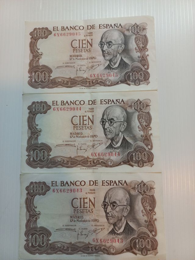 3 Billetes CORRELATIVOS 100 Ptas España 1970 FALLA