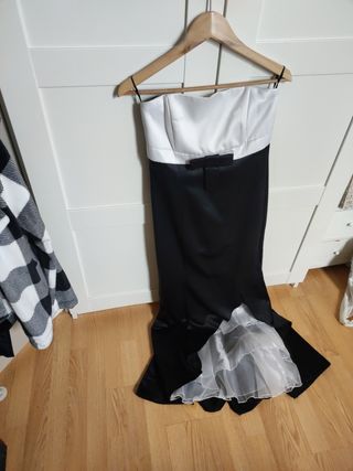 Vestido de fiesta largo blanco y negro