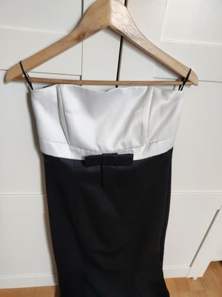 Vestido de fiesta largo blanco y negro