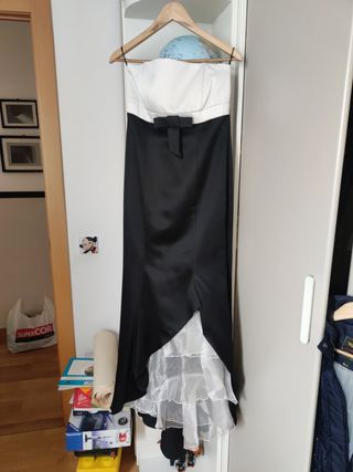 Vestido de fiesta largo blanco y negro