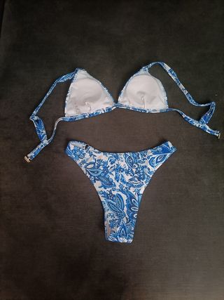 Bikini azul y blanco talla XS