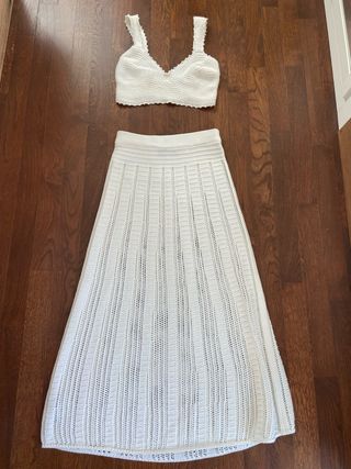 Conjunto Crochet Mango Top y Falda Blanca