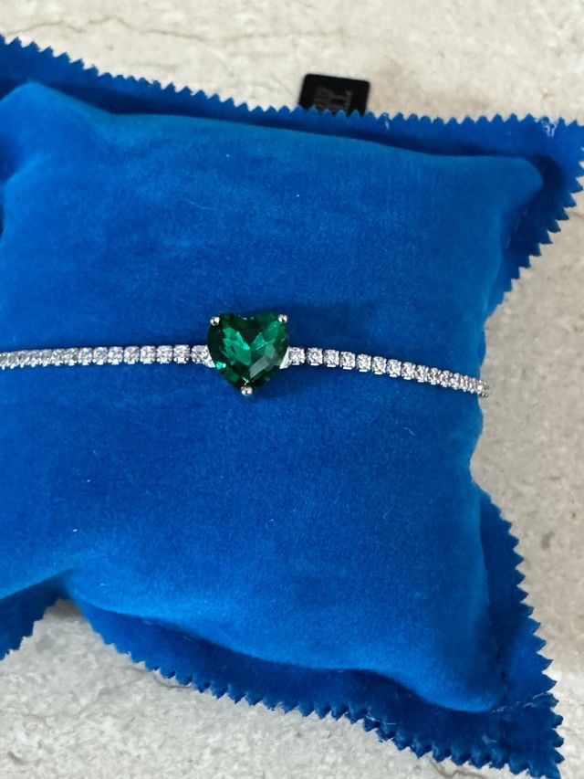 Bracciale Tennis Argento Zaffiri Cuore Verde