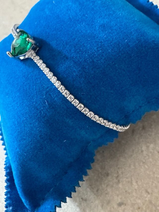 Bracciale Tennis Argento Zaffiri Cuore Verde