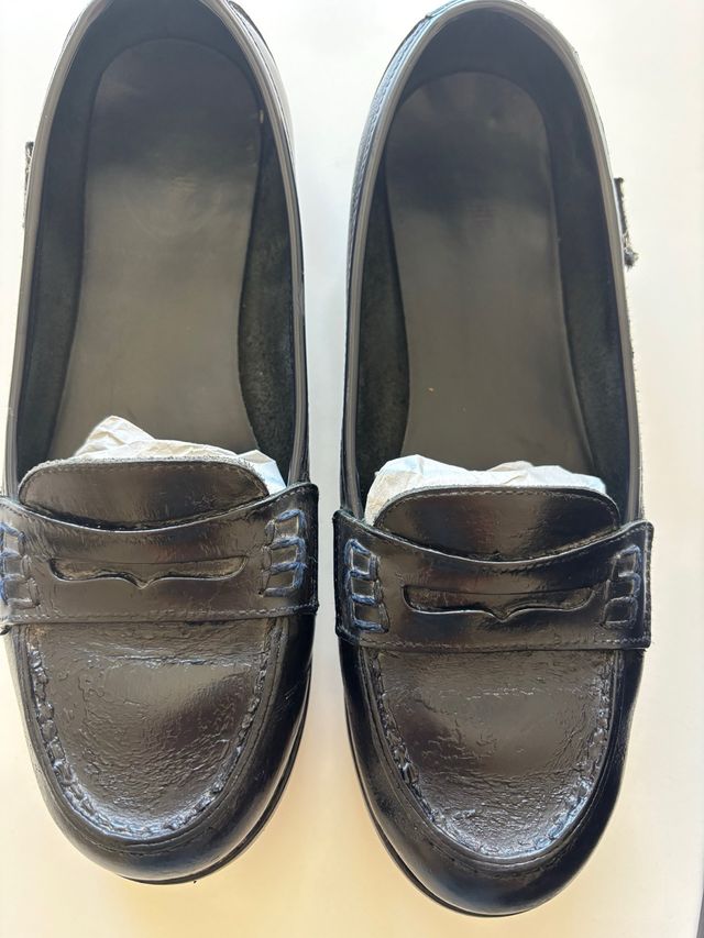 Mocasines escolar de piel azul marino Talla 38.