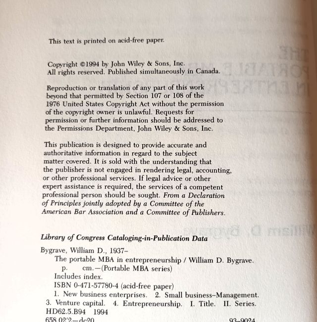 The Portable MBA in Entrepreneurship, Bygrave