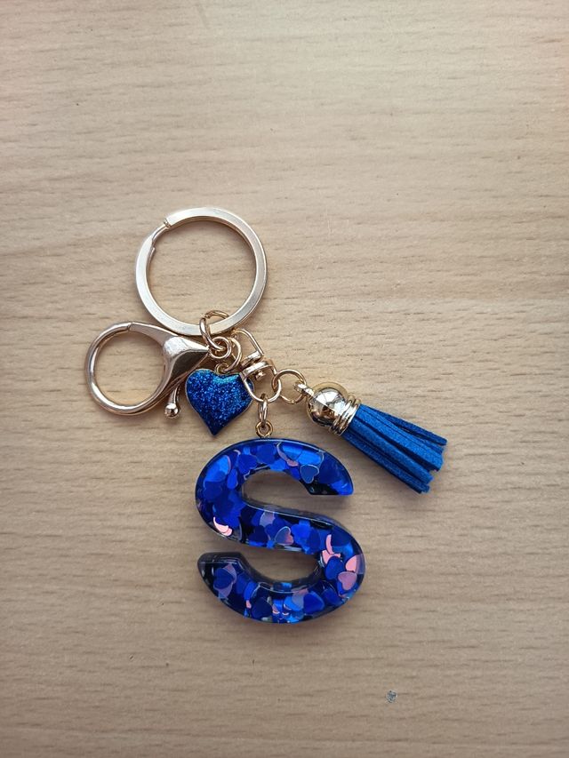 Llavero Inicial S Azul Corazones