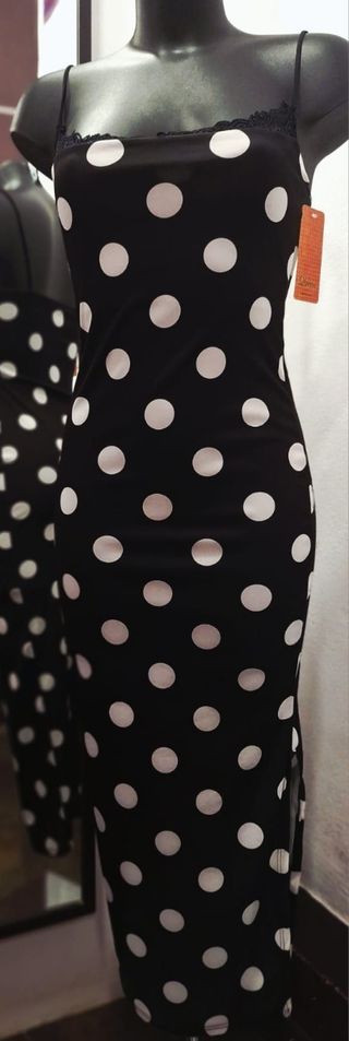 Vestido juvenil lunares negro y blanco