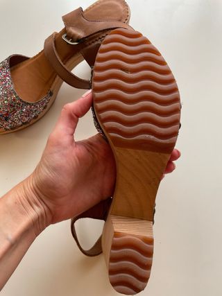 Sandalias Purpurina Cuña Marrón Multicolor
