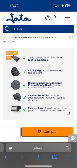 Plancha de asar electrónica Jata JEGR 3000