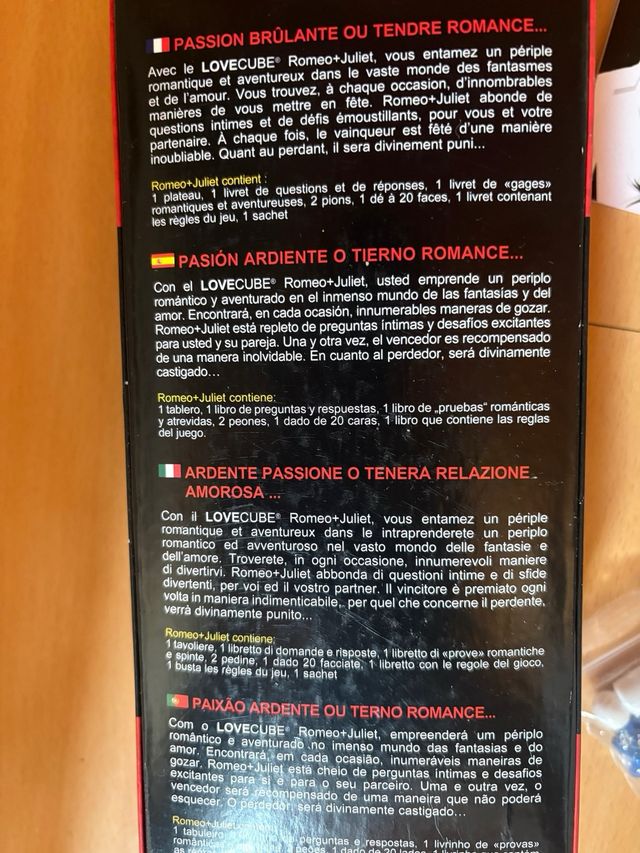 Juego de mesa Romeo y Julieta.