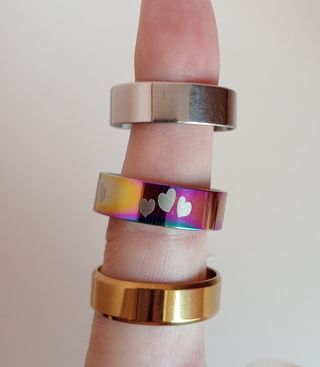 Lote 3 anillos acero plateado, dorado, multicolor