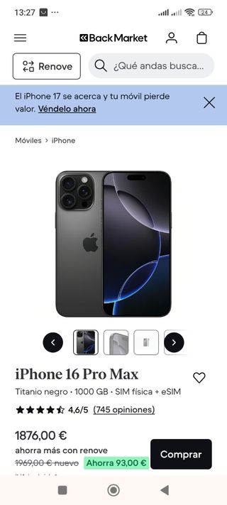 iPhone 16 Pro Max Titanio Negro 1TB