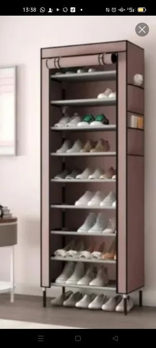 Scarpiera in tessuto beige e bianco