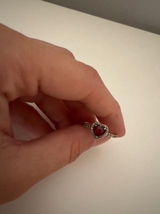 Anillo Pandora Corazón Rojo Plata