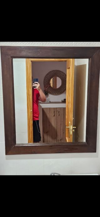 Espejo de baño madera y cristal