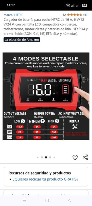 Cargador Batería Coche HTRC 16A 6V/12V/24V