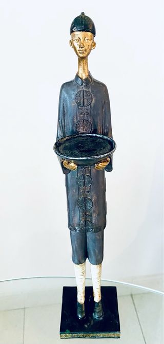 Par Candelabros Sirvientes Chinos  Negro Dorado