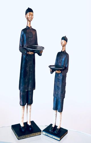 Par Candelabros Sirvientes Chinos  Negro Dorado