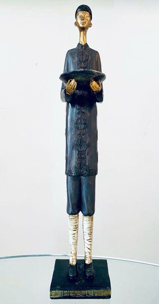 Par Candelabros Sirvientes Chinos  Negro Dorado