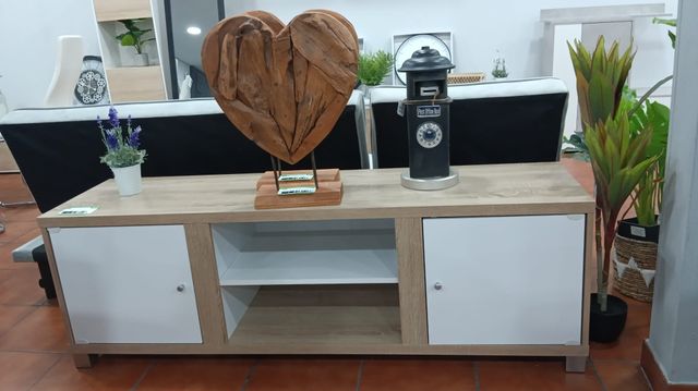 Mueble TV 150cm Beige y Blanco