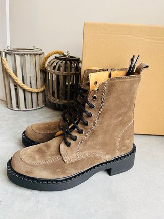 Botines piel camel cordones talla 37