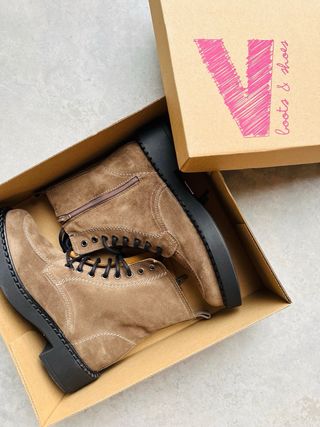 Botines piel camel cordones talla 37