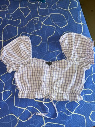 Blusa Lila Cuadros Manga Abullonada