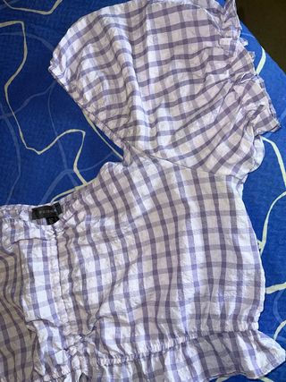 Blusa Lila Cuadros Manga Abullonada