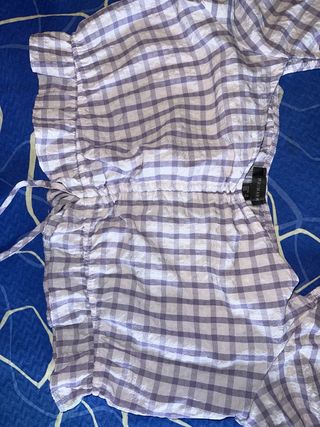 Blusa Lila Cuadros Manga Abullonada
