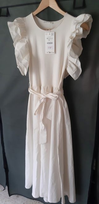 Vestido midi color crema. ZARA. Nuevo a estrenar c